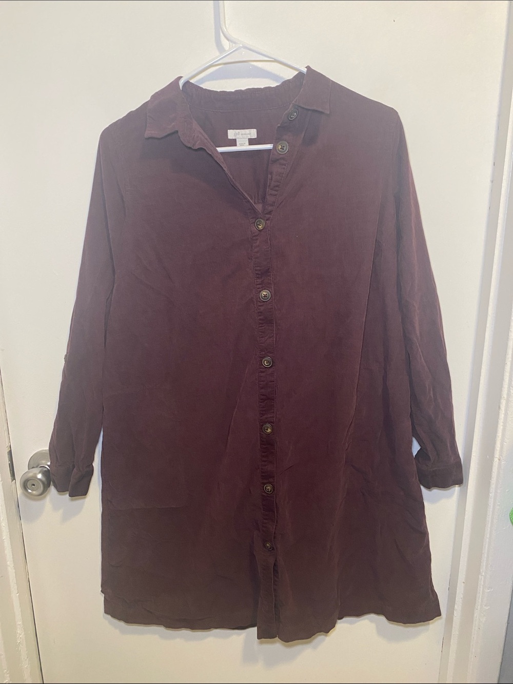 J. Jill Corduroy Button-Up Dress in Deep Wine
